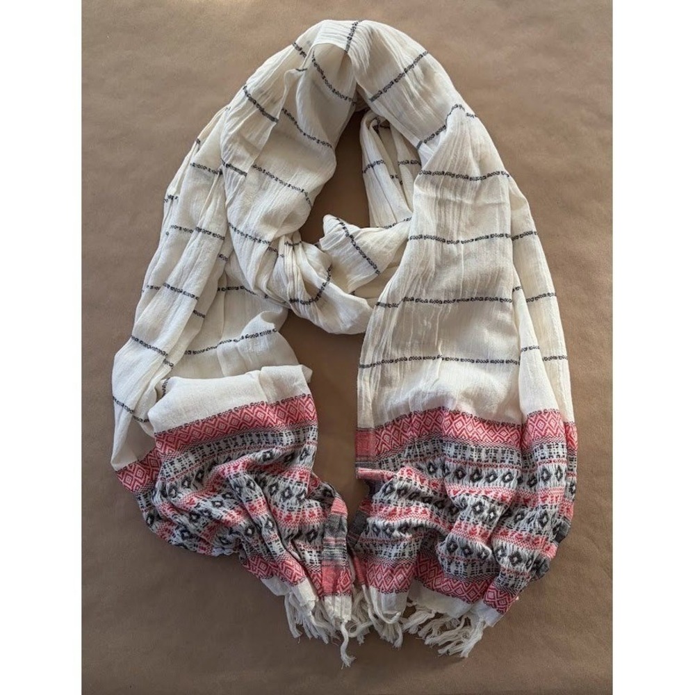 Madewell Geometric Woven Striped Cotton Scarf Shawl NWT Fringe Gypsy Boho Ethnic
